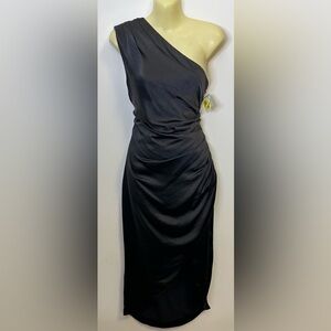 Elliatt Cassini Black Asymmetrical Ruched One Shoulder Dress size M